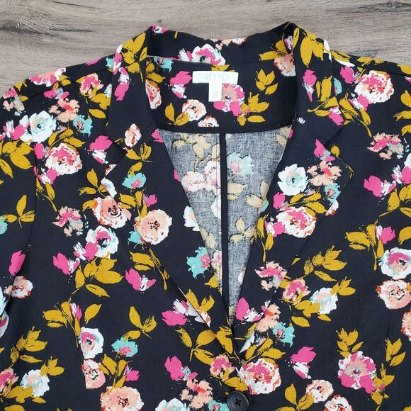 Abound Linen Blend Floral Blazer Jacket Ruffle Whimsigoth Cottagecore Fairy - Picture 4 of 11